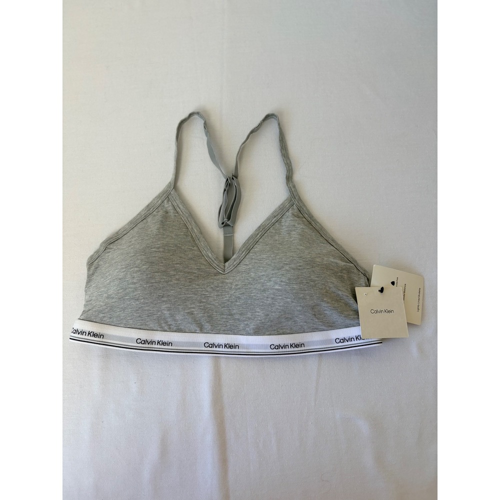 Calvin Klein Modern Cotton Lightly Lined Bralette Grey Large New racer back